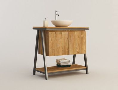 Waschtisch Turin 09 - Teakholz Unterschrank Badezimmer Massivholz 80cmBadmöbel RBK230