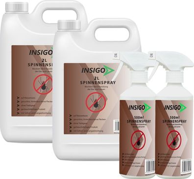 INSIGO 2x2L + 2x500ml Spinnenspray Mittel Schutz Abwehr Vernichter gegen Spinnen frei