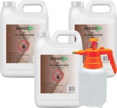 INSIGO 3x2L + 2L Sprüher Spinnenspray Mittel Schutz Abwehr Vernichter gegen Spinnen