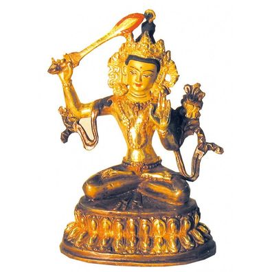Manjushree Kupfer vergoldet H: 10 cm Buddha-Figur Nepal-Handwerk