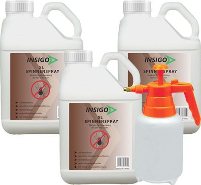 INSIGO 3x5L + 2L Sprüher Spinnenspray Mittel Schutz Abwehr Vernichter gegen Spinnen
