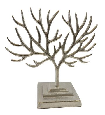 Dekofigur Baum des Lebens Aluminium H 42 cm Skultupur auf quadratischen Sockel