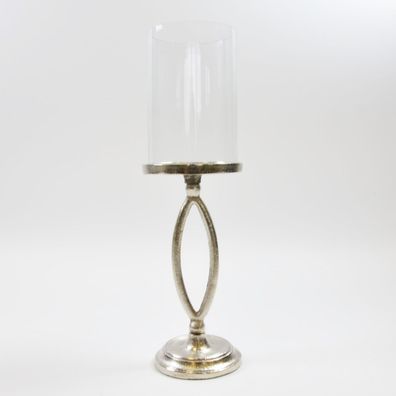 Windlicht Kerzenständer H 38 cm aus Aluminium mit Glasaufsatz für Kerzen bis Ø 9.7 cm