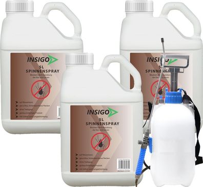 INSIGO 3x5L + 5L Sprüher Spinnenspray Mittel Schutz Abwehr Vernichter gegen Spinnen