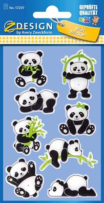 AVERY Zweckform 57297 Glossy Sticker 8 Stück (Panda Aufkleber im 3D Effekt, Kinder...