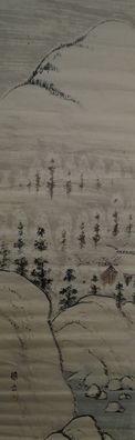 Antikes Japanisches Rollbild Kakejiku Winterlandschaft Japan Scroll 3574
