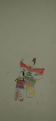 Japanisches Rollbild Kakejiku Kakemono Hina Puppen Japan Scroll 3720