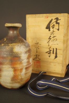 Japanische Sake Flasche Tokkuri Bizen Keramik Handarbeit Sake Bottle 4932