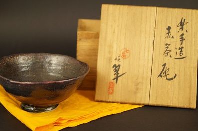 Handgetöpferte Japanische Raku Teeschale Chawan Meiji Japan tea bowl 4961