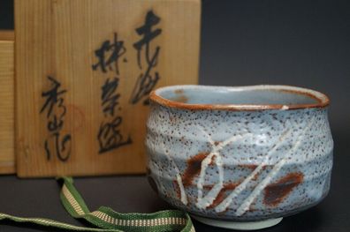 Handgetöpferte Japanische Teeschale Chawan Shino Keramik Japan tea bowl 5263