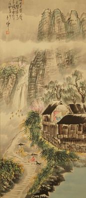 Landschaft Japanisches Rollbild Bildrolle Kunst Kakemono Gemälde Malerei 5365
