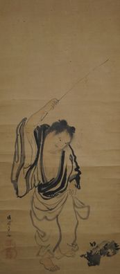Antikes Japanisches Rollbild Kakejiku Monch Japan Scroll 3521