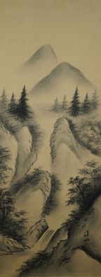 Antikes Japanisches Rollbild Kakejiku Landschaft Japan Scroll 3618