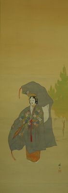 Japanisches Rollbild Kakejiku Frau im Kimono Japan Roll-up Kunst Painting 3977