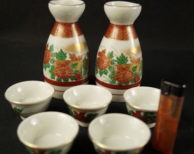 Blumen Japanisches Sake Set Guinomi Kutani Porzellan Handarbeit Keramik 4665