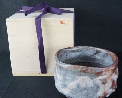 Handgetöpferte Japanische Teeschale Chawan Shino Keramik Japan tea bowl 4673