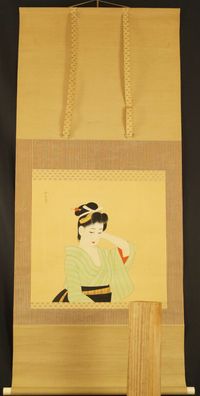 Schönheit im Kimono Japanisches Rollbild Kakejiku Kakemono Japan Scroll 5634