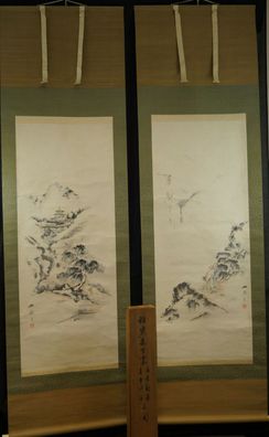 Landschaft 2x Japanisches Rollbild Kakejiku Kakemono Japan Hanging Scroll 5951