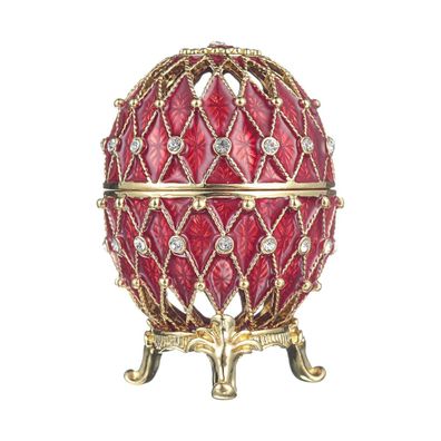 Faberge geschnitzt Ei / Schmuckkästchen mit Gitter 7,5 cm rot