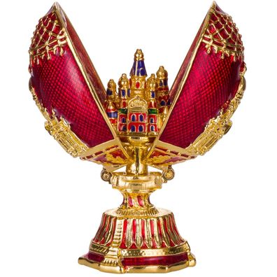 Faberge Ei mit Kirche des Erlösers auf Blut & Isaakskathedrale 7cm rot