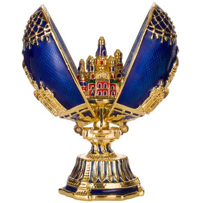Faberge Ei mit Kirche des Erlösers auf Blut & Isaakskathedrale 7cm blau
