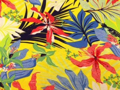 145 x 160 cm Viskose-Jersey "Blumen", gelb-bunt,