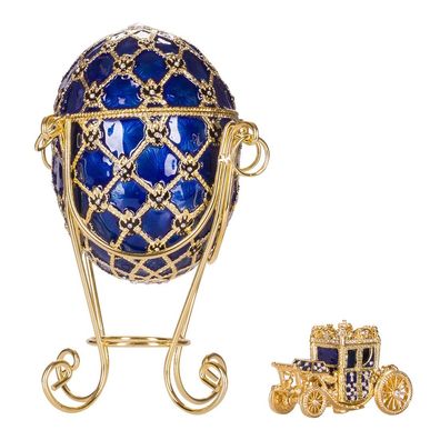 Faberge Krönungs Ei / Schmuckkästchen mit Kutsche 19 cm blau