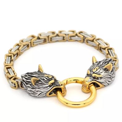 Armband Edelstahl Königskette silber gold Wolf Wikinger Vikings