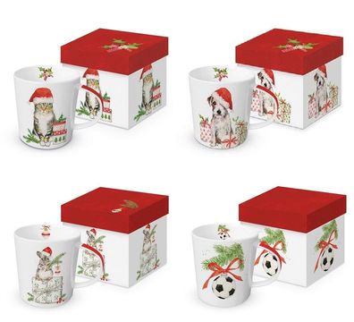 1 Kaffeebecher Weihnachten Geschenkbox, Hund Katze Maus Ball Henkelbecher Tier Tasse