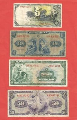 4 Geldscheine Bank Deutscher Länder 1948 5, 10,20 und 50 DM Schein