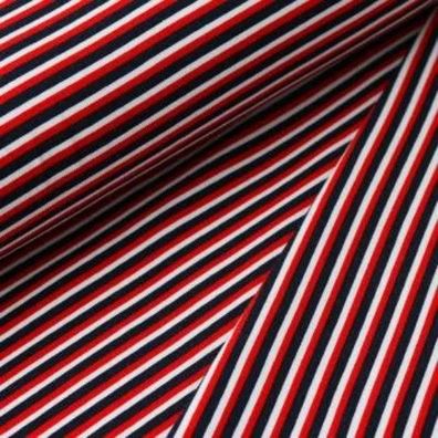 Jersey - Stoff - "Parade Stripe Rot", streife rot/ blau/ weiß