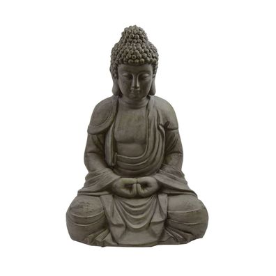 B&S Buddha Figur Garten Meditation Dekofigur Skulptur sitzend Grau H 44 cm