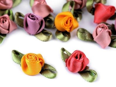 10 Satinrosen 8x18mm basteln nähen einfarbig kleine Blüten