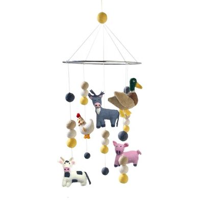 Mobilee Hängedeko Kinderzimmer Bauernhof-Tiere-Mobile: Kuh Schwein Esel Hahn aus Filz