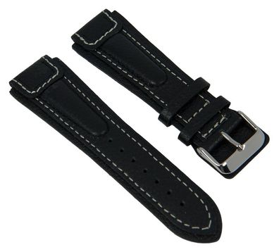 Uhrenarmband Leder schwarz mit weisser Kontrastnaht 27418S
