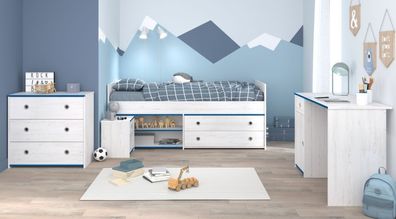 Kinderzimmer Jugendzimmer weiß mit blau oder pink Möbel-Set 4-tlg. Parisot Smoozy