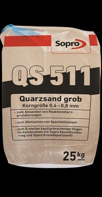 Sopro Quarzsand grob QS 511 Quarz Sand Filtersand 0,40-0,80 mm 25 KG