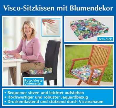 Visco Sitzkissen mit Blumendekor Maße ca. B: 38 cm x H: 7,5 cm x T: 38 cm