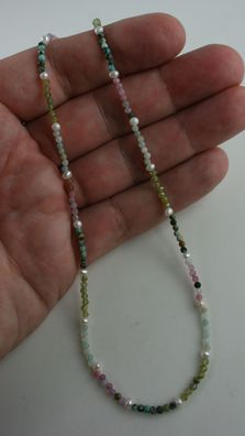 Edelstein Kette Amazonit Amethyst Süßwasser-Perlen Peridot Turmalin 40 bis 45 cm lang
