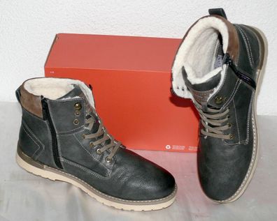 Mustang ZIP Warme Herbst Winter Leder Schuhe Boots Stiefel Futter 42 Dk. Grau N33