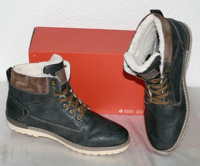 Mustang Warme Herbst Winter Leder Schuhe Boots Stiefel Futter 42 Dk. Grau N34
