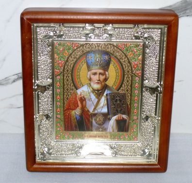 ???????? Ikone Heilige Nikolaus ????? 27x24x4cm Holz Glas 1Kg orthodox