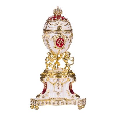 Faberge Königliches dänisches Ei / Schmuckkästchen mit Löwen 13 cm rot