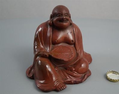 Japanische Hotei Buddha Figur aus Bizen Keramik Statue Figurine