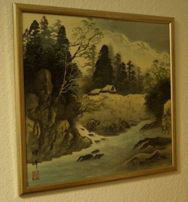 Landschaft Japanisches Gemälde im Rahmen Bild Malerei Kunst Japan 4306
