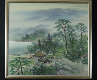 Landschaft Japanisches Gemälde im Rahmen Bild Malerei Handarbeit China 4593