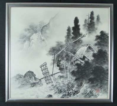 Landschaft Japanisches Gemälde im Rahmen Bild Malerei Geschenk Asien 4589