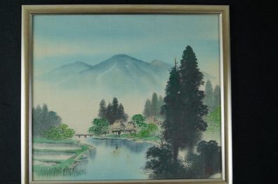 Landschaft Japanisches Gemälde im Rahmen Bild Malerei Handarbeit China 4598