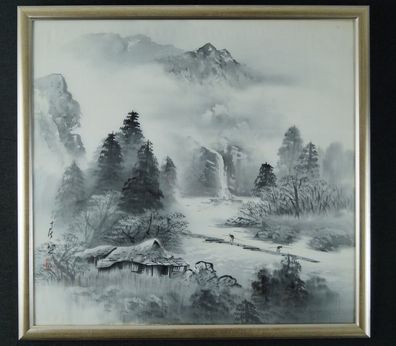 Landschaft Japanisches Gemälde im Rahmen Bild Malerei Handarbeit China 4597