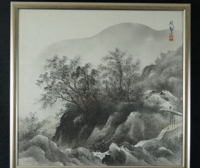 Landschaft Japanisches Gemälde im Rahmen Bild Malerei Handarbeit China 4596